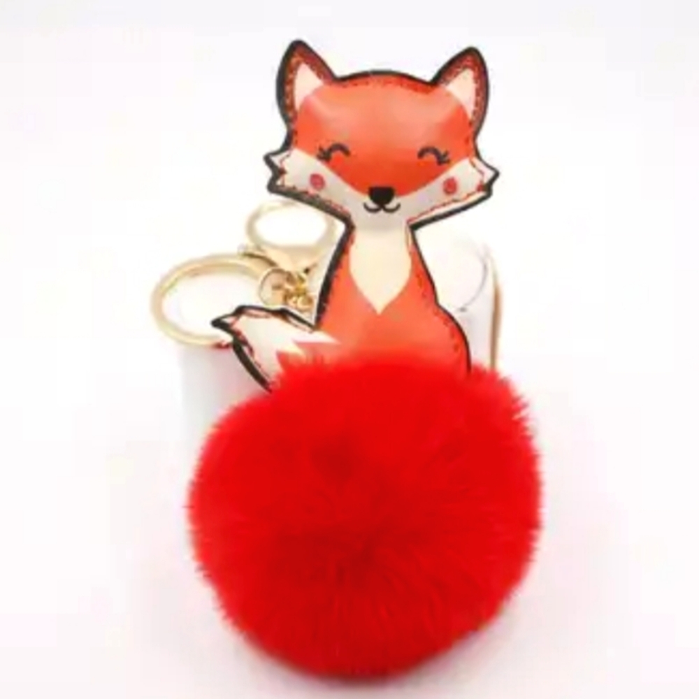 🌺Fox Fluffy Pom Pom Bag Charm Fox Keychain